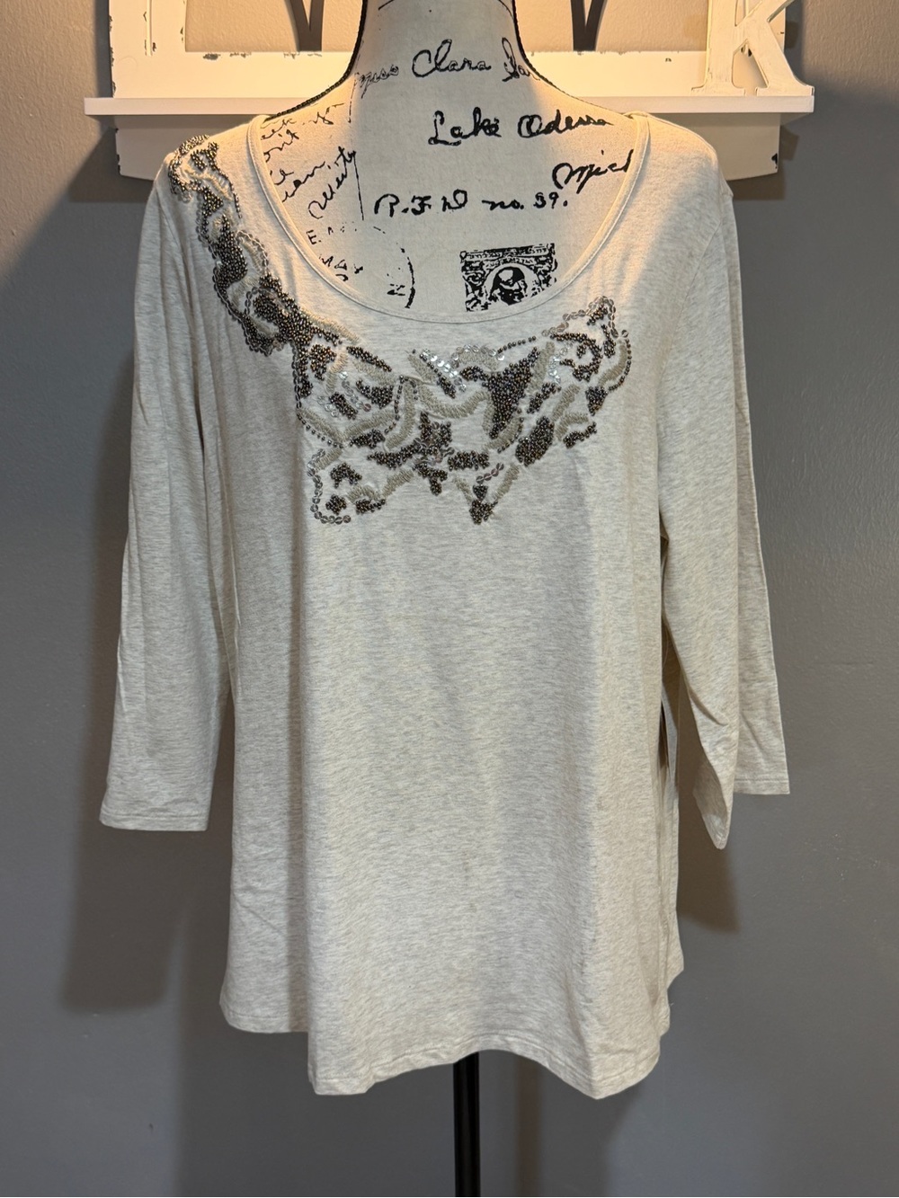 COLDWATER CREEK CREAM SCOOP NECK TOP WITH BEADED DETAILING NWT SZ XL